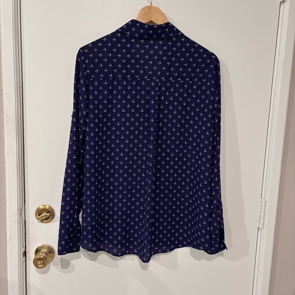 Express Portofino Blue Button Down Shirt Semi Sheer Nautical Anchor Size Large - Picture 3 of 10